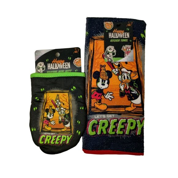 Disney 100 Mickey Mouse Halloween Kitchen Towel and Silicone Mini Mitt Set - Picture 1 of 7
